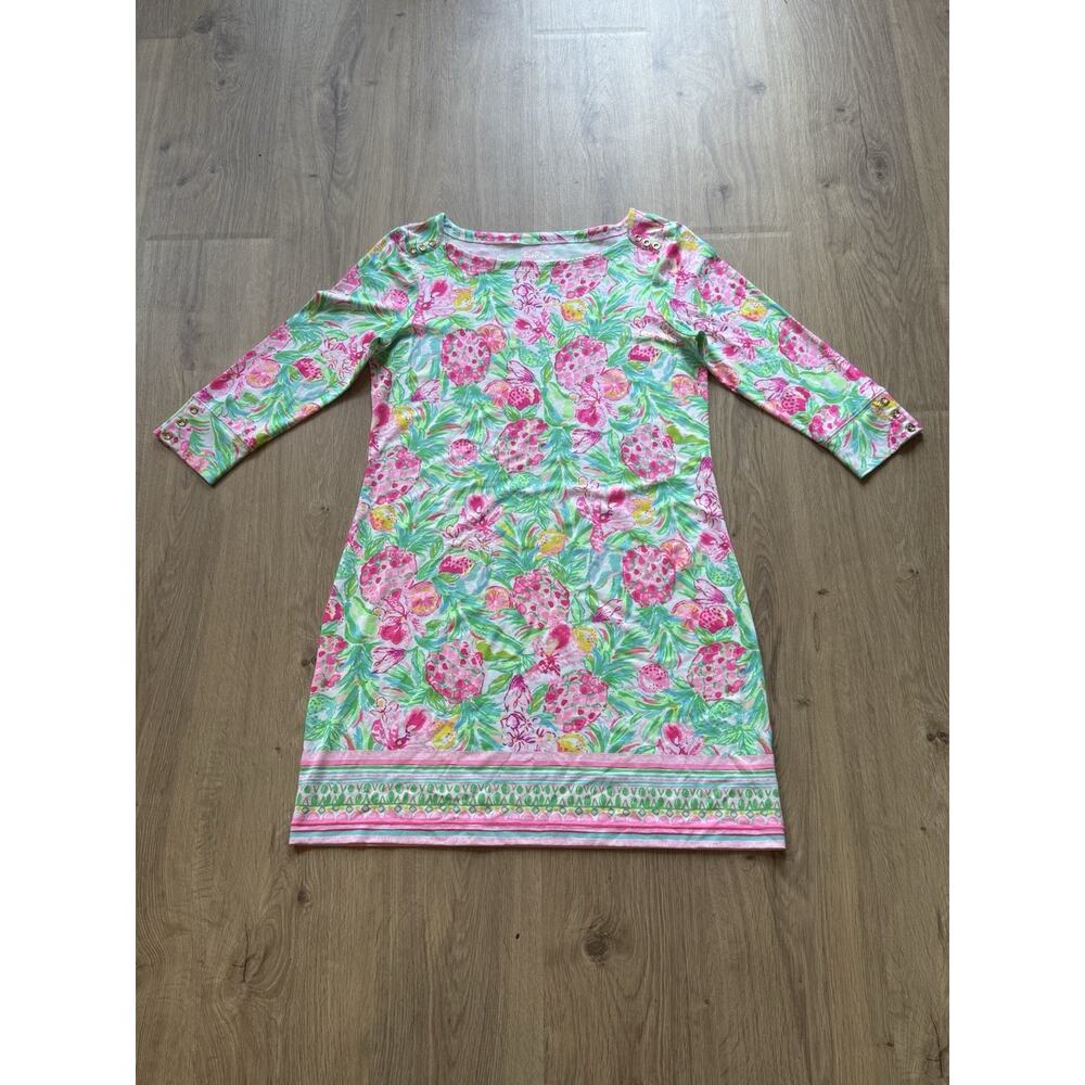 Lilly Pulitzer UPF 50+ Sophie Boat Neck 3/4 Sleeve Tropical Dress Sz L 002176